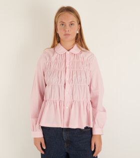 Round Collar Pleats Shirt Baby Pink