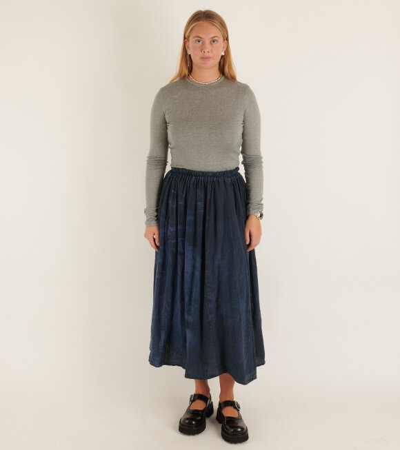 Anntian - Wide Skirt Panel Fake Jeans Print Dark