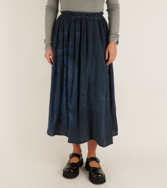 Anntian - Wide Skirt Panel Fake Jeans Print Dark