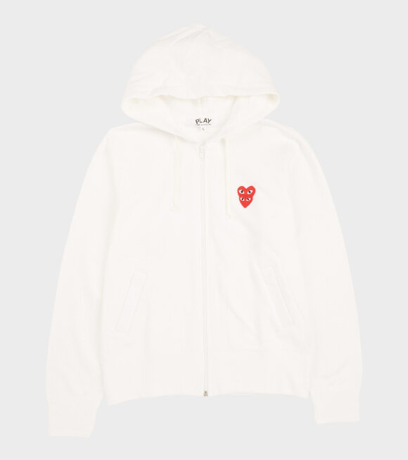 Comme des Garcons PLAY - W Double Heart Zip Hoodie White 