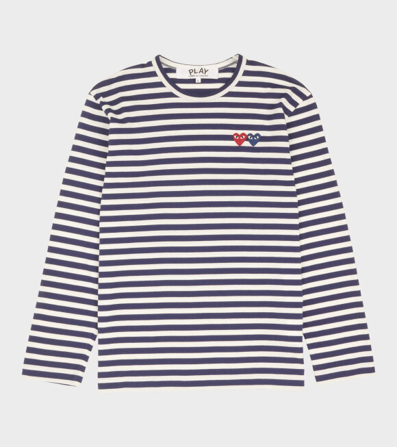 Comme des Garcons PLAY - M Double Heart Striped LS T-shirt Navy