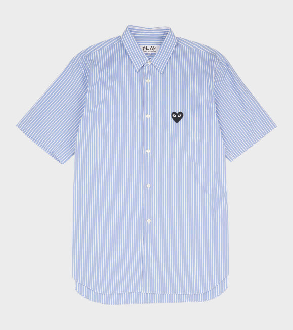 Comme des Garcons PLAY - M Black Heart Striped S/S Shirt Blue/White