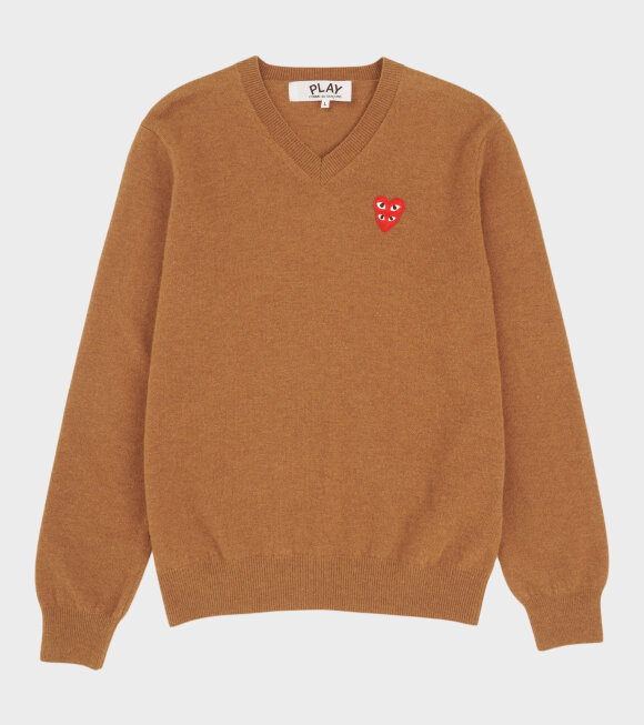 Comme des Garcons PLAY - M Red Double Heart Knit Brown