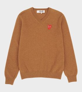 M Red Double Heart Knit Brown