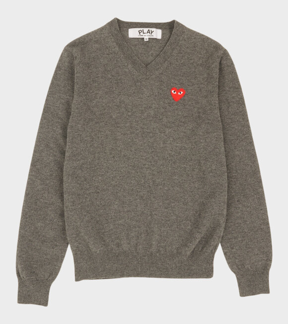 Comme des Garcons PLAY - M Red Heart Knit Grey 