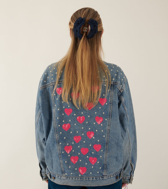 Caro Editions - Upcycled Denim Jacket Beaded Pink Hearts