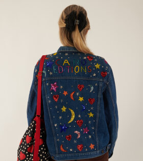 Upcycled Denim Jacket Beaded Multi Moon Star