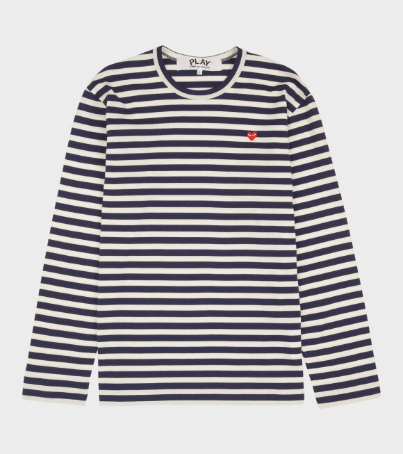 Comme des Garcons PLAY - M Small Heart Striped LS T-shirt Navy