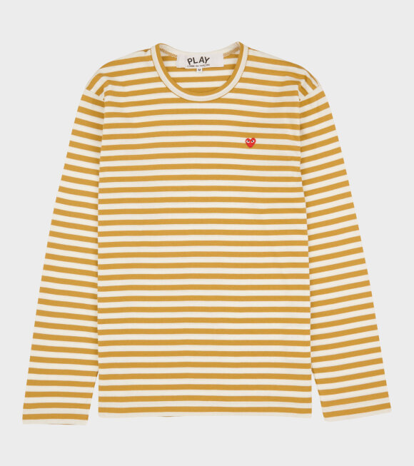 Comme des Garcons PLAY - M Small Heart Striped LS T-shirt Yellow