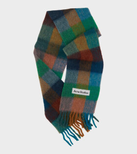 Mohair Checked Scarf Turquoise/Camel/Blue
