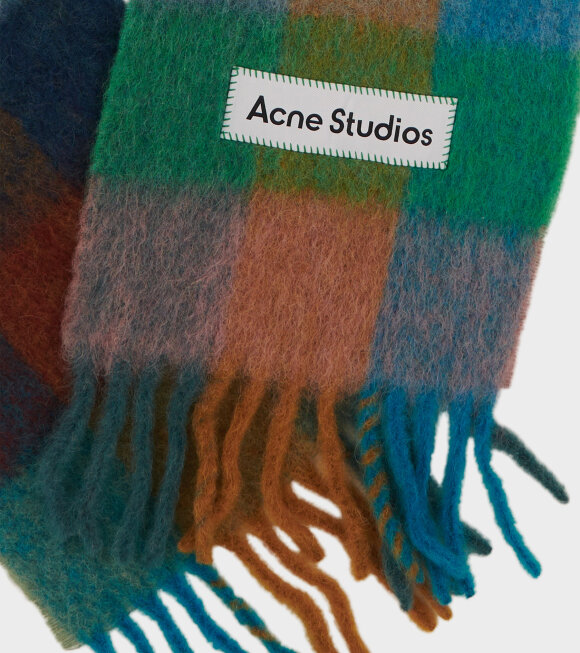 Acne Studios - Mohair Checked Scarf Turquoise/Camel/Blue