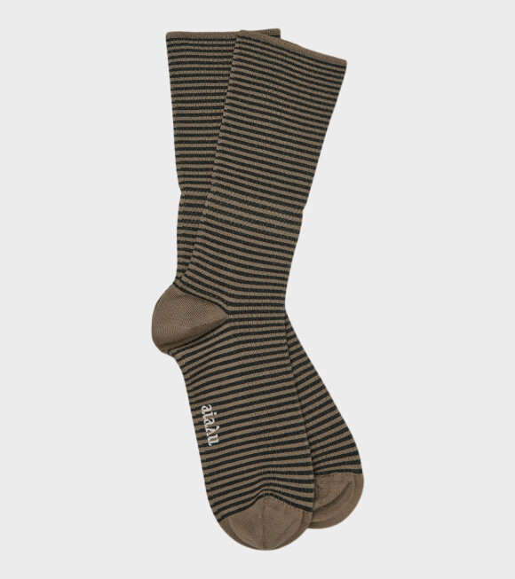 Aiayu - Cotton Stripe Socks Mix Brown