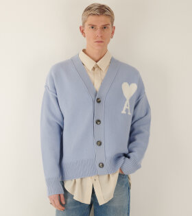 Wool Cardigan Cashmere Blue/Off-white