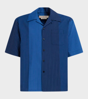 Degrade Pinstripe Wool Bowling Shirt Blue Mix