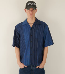 Degrade Pinstripe Wool Bowling Shirt Blue Mix