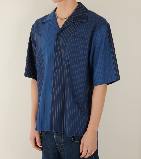 Marni - Degrade Pinstripe Wool Bowling Shirt Blue Mix