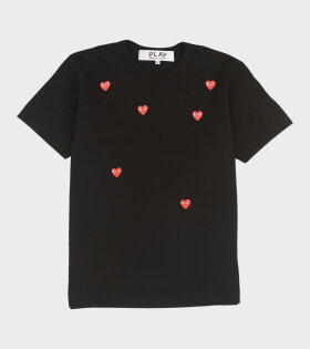 Unisex Red Hearts T-shirt Black