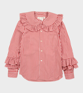 Frill Collar Striped Shirt Red/White