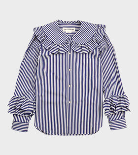 Frill Collar Striped Shirt Blue/White