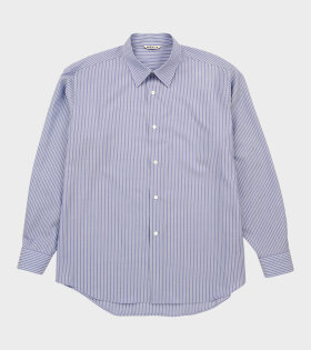 Super Fine Wool Shirt Sax Blue Stripe