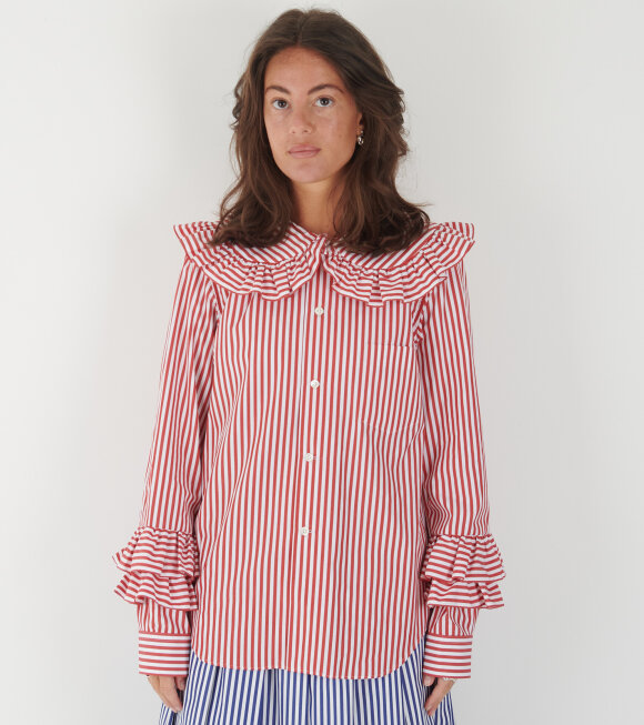 Comme des Garcons Girl - Frill Collar Striped Shirt Red/White