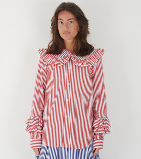 Frill Collar Striped Shirt Red/White