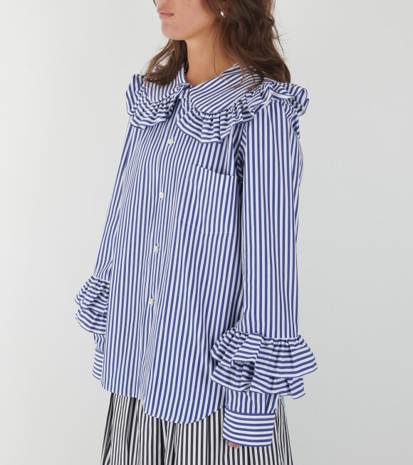 Comme des Garcons Girl - Frill Collar Striped Shirt Blue/White