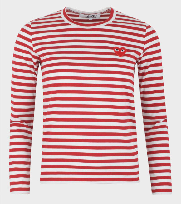 Comme des Garcons PLAY - Ladies Long Sleeve Tee Stripe Red/White gammel vare. nr