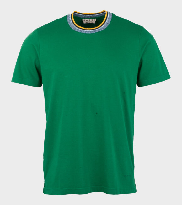 Marni - Cotton T-shirt W. Striped Collar Green