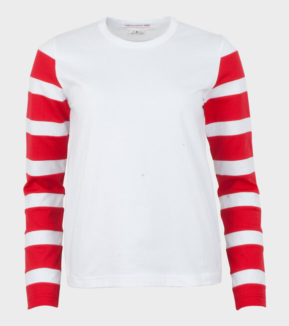 Comme des Garcons Girl - Striped Sleeves LS Tee White/Red