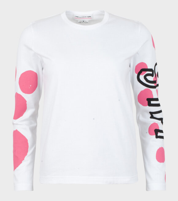 Comme des Garcons Girl - Pink Dots Girl LS T-shirt White