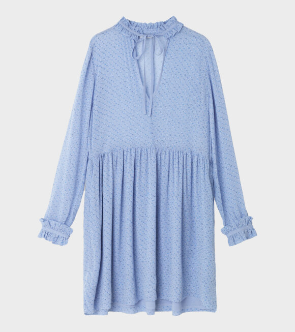 Ganni - Printed Georgette Dress Sky Blue 