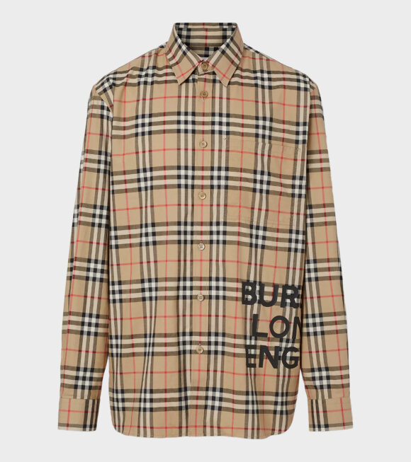 Burberry - Logo Print Check Cotton Oversized Shirt 