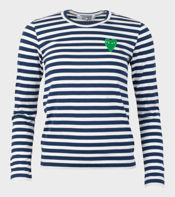 Comme des Garcons PLAY - W Green Heart Striped LS T-shirt Navy