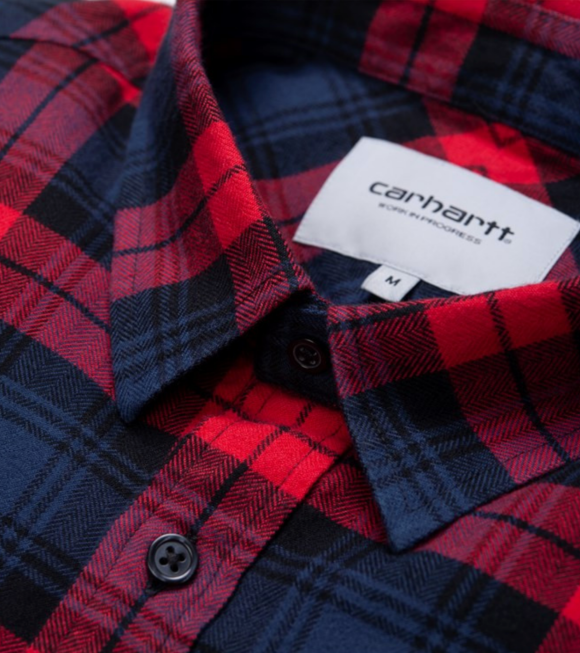 Carhartt WIP - L/S Pelkey Shirt Cardinal/Blue