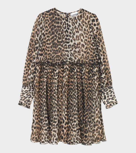 Ganni - Pleated Georgette Dress Leopard
