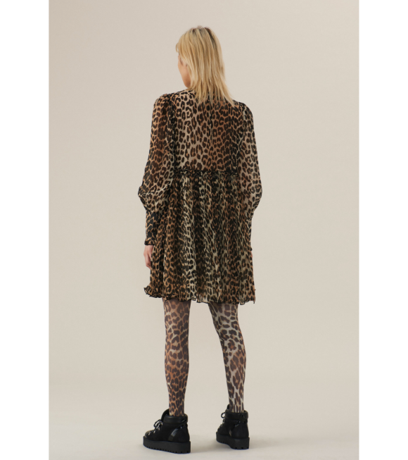 Ganni - Pleated Georgette Dress Leopard
