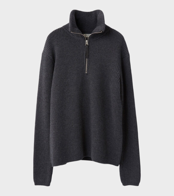 Acne Studios - Korman Sporty Zip-up Wool Sweater Dark Grey Melange