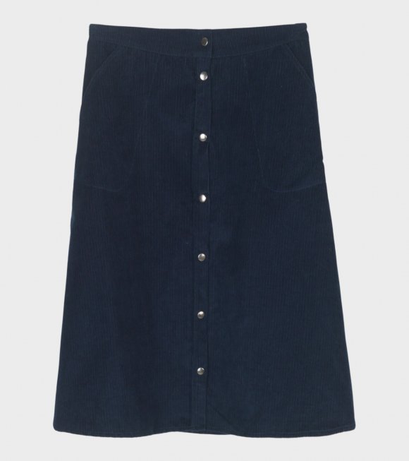 Aiayu - A-Shape Skirt Corduroy Navy Blue
