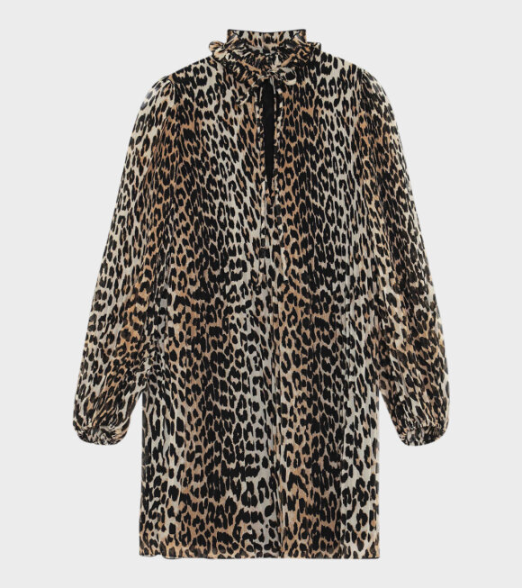 Ganni - Pleated Georgette Dress Leopard 