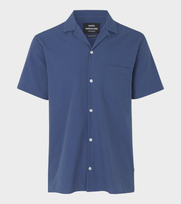 Mads Nørgaard  - Seersucker Sokol Pocket Shirt Blue
