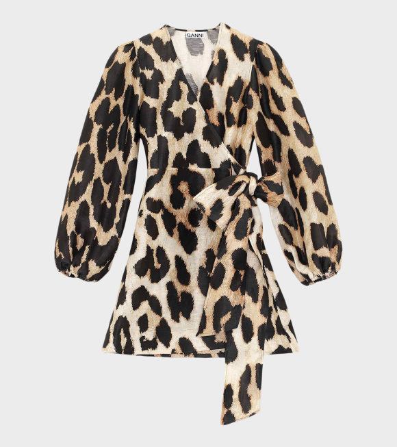 Ganni - Silk Wrap Dress Leopard