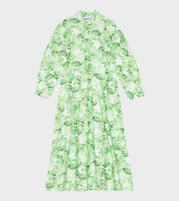Ganni - Printed Cotton Poplin Midi Dress Green