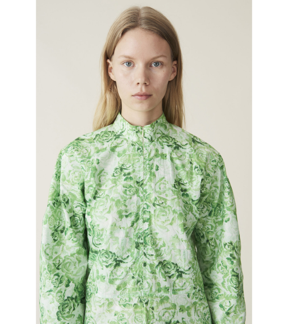 Ganni - Printed Cotton Poplin Midi Dress Green