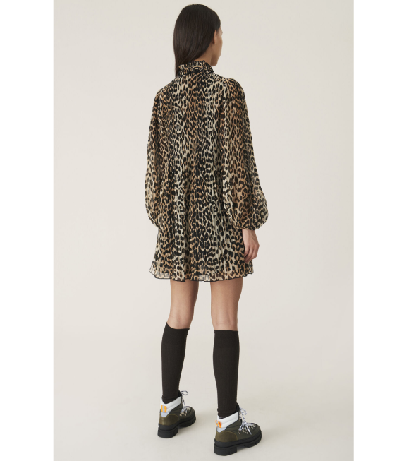 Ganni - Pleated Georgette Dress Leopard 