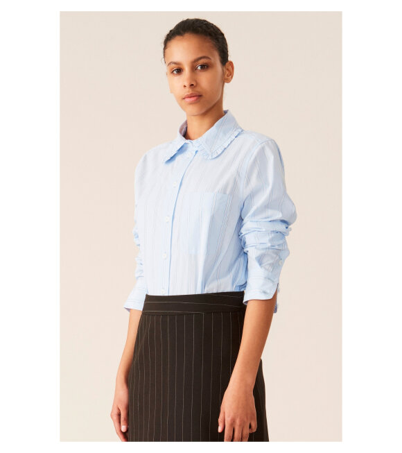 Ganni - Stripe Cotton Shirt Blue