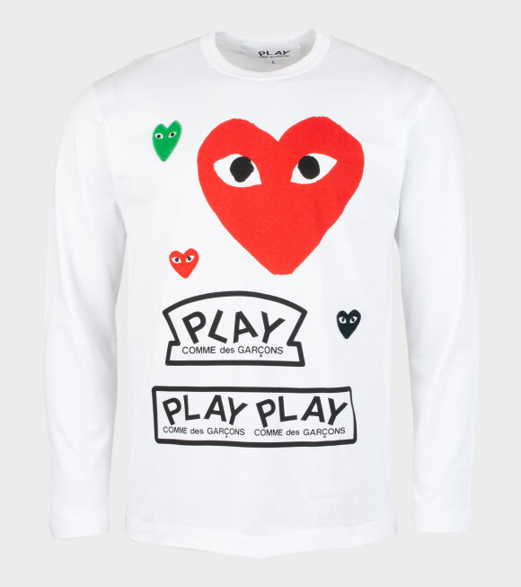 Comme des Garcons PLAY - M Mixed Hearts LS T-shirt White