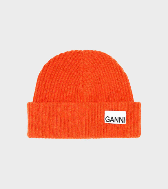 Ganni - Recycled Wool Knit Hat Orange