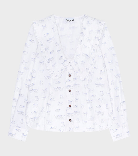 Ganni - Printed V-neck Shirt Bright White