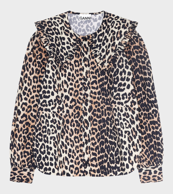 Ganni - Printed Cotton Poplin Shirt Leopard